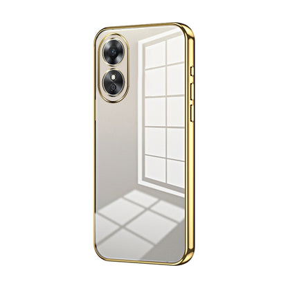 For OPPO A17 / A17K Transparent Plating Fine Hole Phone Case(Gold) - OPPO Cases by PMC Jewellery | Online Shopping South Africa | PMC Jewellery | Buy Now Pay Later Mobicred