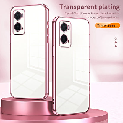 For OPPO A36 / A76 / A96 4G Global Transparent Plating Fine Hole Phone Case(Blue) - OPPO Cases by PMC Jewellery | Online Shopping South Africa | PMC Jewellery | Buy Now Pay Later Mobicred
