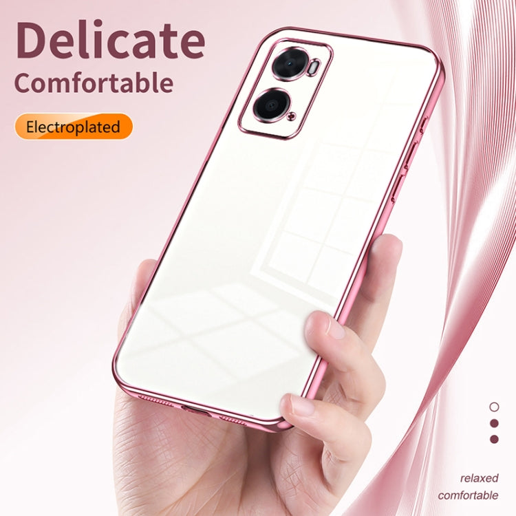 For OPPO A36 / A76 / A96 4G Global Transparent Plating Fine Hole Phone Case(Blue) - OPPO Cases by PMC TechLife | Online Shopping South Africa | PMC TechLife | Buy Now Pay Later Mobicred