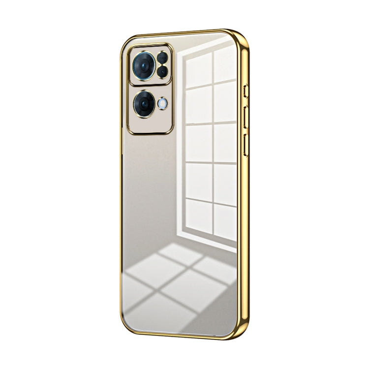 For OPPO Reno7 Pro Transparent Plating Fine Hole Phone Case(Gold) - OPPO Cases by PMC TechLife | Online Shopping South Africa | PMC TechLife | Buy Now Pay Later Mobicred