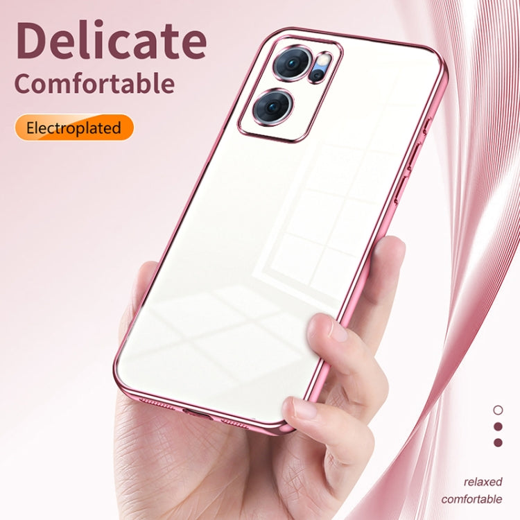 For OPPO Reno7 5G Transparent Plating Fine Hole Phone Case(Black) - OPPO Cases by PMC TechLife | Online Shopping South Africa | PMC TechLife | Buy Now Pay Later Mobicred