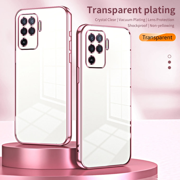For OPPO A94 4G Transparent Plating Fine Hole Phone Case(Blue) - OPPO Cases by PMC TechLife | Online Shopping South Africa | PMC TechLife | Buy Now Pay Later Mobicred