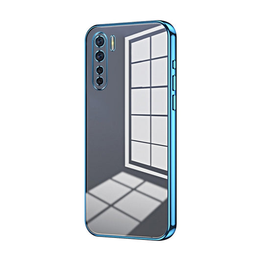 For OPPO A91 Transparent Plating Fine Hole Phone Case(Blue) - OPPO Cases by PMC Jewellery | Online Shopping South Africa | PMC Jewellery | Buy Now Pay Later Mobicred