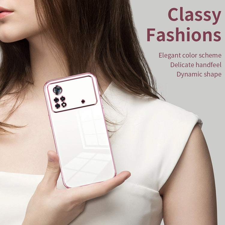 For Xiaomi Poco X4 Pro 5G Transparent Plating Fine Hole Phone Case(Pink) - Xiaomi Cases by PMC TechLife | Online Shopping South Africa | PMC TechLife