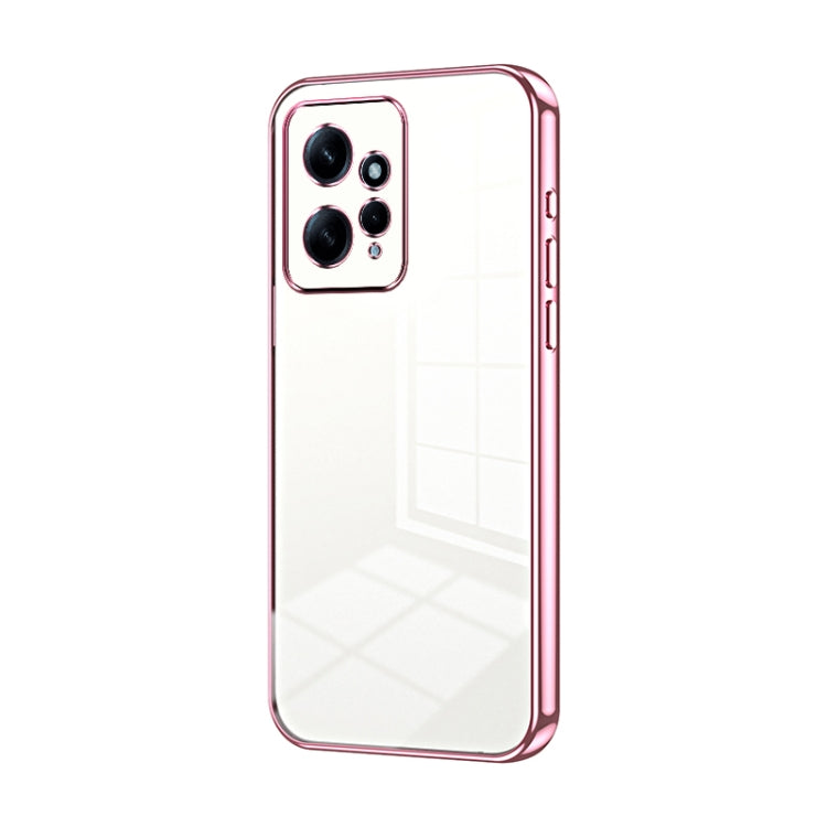 For Xiaomi Redmi Note 12 4G Transparent Plating Fine Hole Phone Case(Pink) - Xiaomi Cases by PMC Jewellery | Online Shopping South Africa | PMC Jewellery | Buy Now Pay Later Mobicred