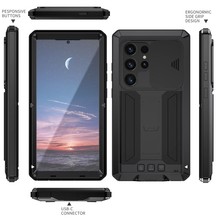 For Samsung Galaxy S24 Ultra 5G R-JUST Sliding Camera Life Waterproof Holder Phone Case(Black) - Galaxy S24 Ultra 5G Cases by R-JUST | Online Shopping South Africa | PMC Jewellery