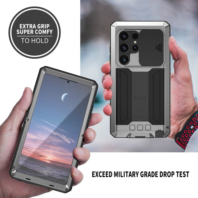 For Samsung Galaxy S24 Ultra 5G R-JUST Sliding Camera Life Waterproof Holder Phone Case(Silver) - Galaxy S24 Ultra 5G Cases by R-JUST | Online Shopping South Africa | PMC Jewellery | Buy Now Pay Later Mobicred