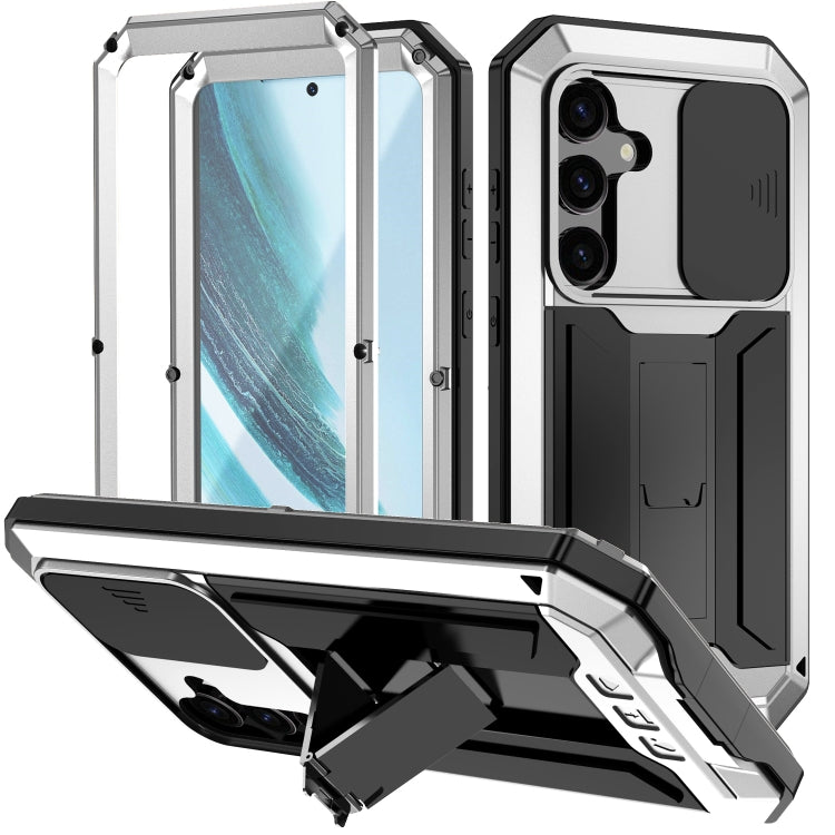 For Samsung Galaxy S24+ 5G R-JUST Sliding Camera Life Waterproof Holder Phone Case(Silver) - Galaxy S24+ 5G Cases by R-JUST | Online Shopping South Africa | PMC Jewellery