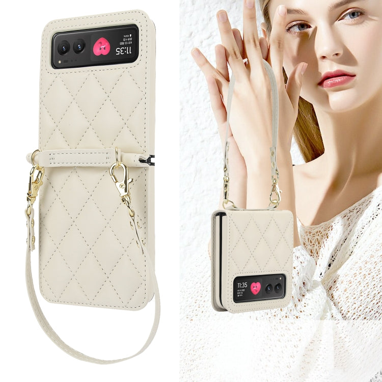For Motorola Razr 40 Rhombic Texture Phone Case with Long & Short Lanyard(White) - Motorola Cases by PMC TechLife | Online Shopping South Africa | PMC TechLife