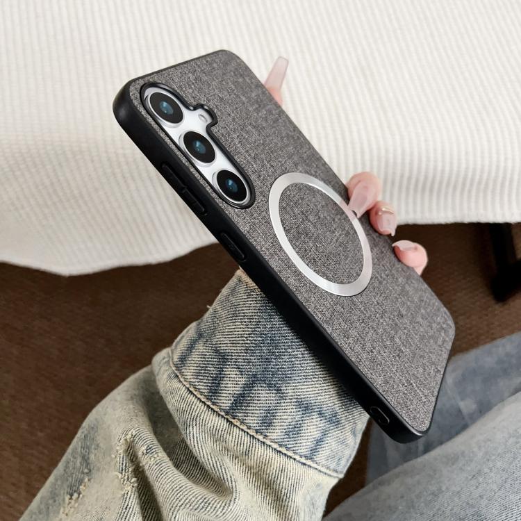 For Samsung Galaxy S25 5G Magsafe Magnetic Ring Cloth Texture Phone Case(Grey) - Galaxy S25 5G Cases by PMC Jewellery | Online Shopping South Africa | PMC Jewellery | Buy Now Pay Later Mobicred