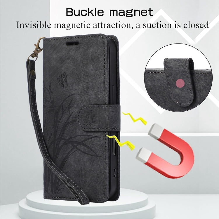 For iPhone 16 Pro Max Orchid Butterfly Embossed Leather Phone Case(Black) - free shipping - PMC TechLife - Order now!