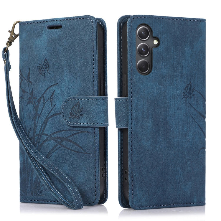 For Samsung Galaxy S24+ / S25+ 5G Orchid Butterfly Embossed Leather Phone Case(Blue) - Galaxy S24+ 5G Cases by PMC Jewellery | Online Shopping South Africa | PMC Jewellery | Buy Now Pay Later Mobicred