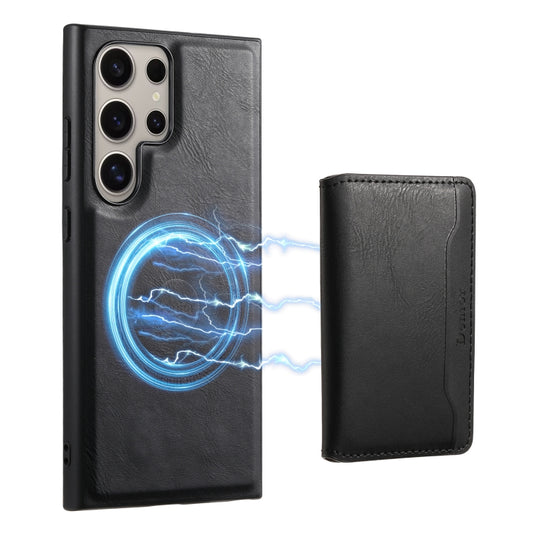 For Samsung Galaxy S24 Ultra 5G Denior Cowhide Texture Leather MagSafe Detachable Wallet Phone Case(Black) - Galaxy S24 Ultra 5G Cases by Denior | Online Shopping South Africa | PMC Jewellery | Buy Now Pay Later Mobicred