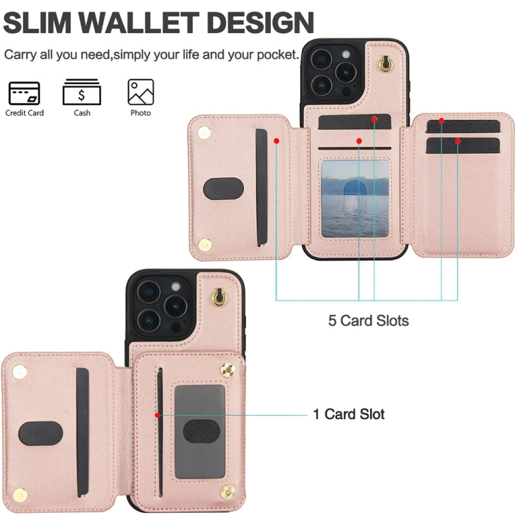 For iPhone 16 Pro Max YM006 Skin Feel Zipper Card Bag Phone Case with Dual Lanyard(Rose Gold) - iPhone 16 Pro Max Cases by PMC Jewellery | Online Shopping South Africa | PMC Jewellery | Buy Now Pay Later Mobicred