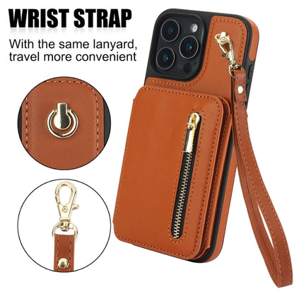 For iPhone 16 Pro Max YM006 Skin Feel Zipper Card Bag Phone Case with Dual Lanyard(Brown) - iPhone 16 Pro Max Cases by PMC Jewellery | Online Shopping South Africa | PMC Jewellery | Buy Now Pay Later Mobicred