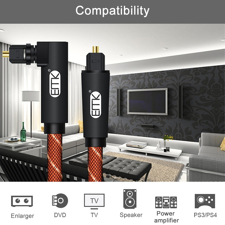 EMK 90 Degree Swivel Adjustable Right Angled 360 Degrees Rotatable Plug Nylon Woven Mesh Optical Audio Cable, Cable Length:2m(Orange) - Audio Optical Cables by EMK | Online Shopping South Africa | PMC TechLife | Buy Now Pay Later Mobicred