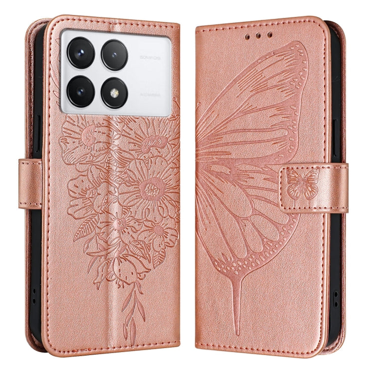 For Xiaomi Redmi K70 / K70 Pro Embossed Butterfly Leather Phone Case(Rose Gold) - K70 Cases by PMC Jewellery | Online Shopping South Africa | PMC Jewellery | Buy Now Pay Later Mobicred