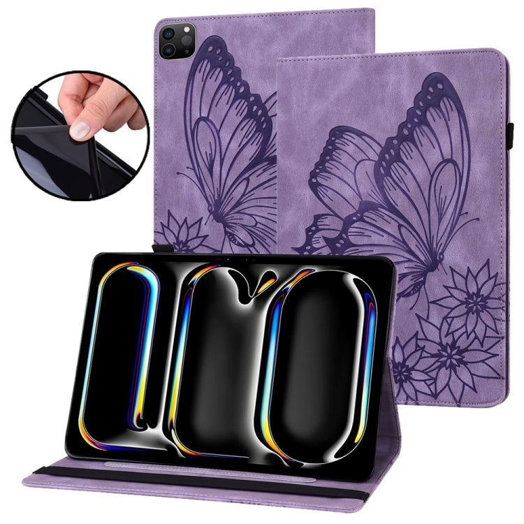 For iPad Pro 13 2024 Big Butterfly Embossed Leather Tablet Case(Purple) - iPad Pro 13 2024 Cases by PMC TechLife | Online Shopping South Africa | PMC TechLife | Buy Now Pay Later Mobicred