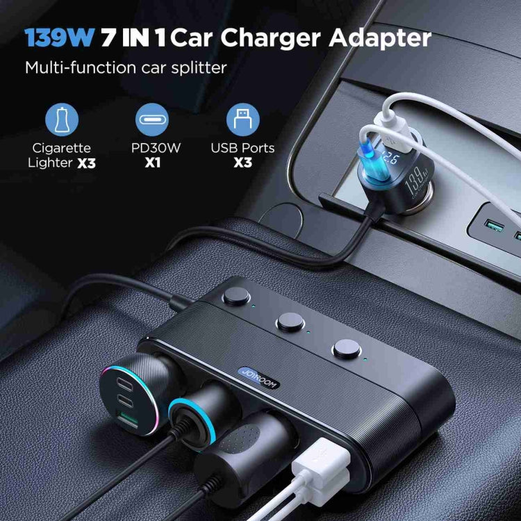 JOYROOM JR-CCL01 139W 7 in 1 Cigarette Lighter Splitter Car Charger(Black) - Car Charger by JOYROOM | Online Shopping South Africa | PMC Jewellery | Buy Now Pay Later Mobicred