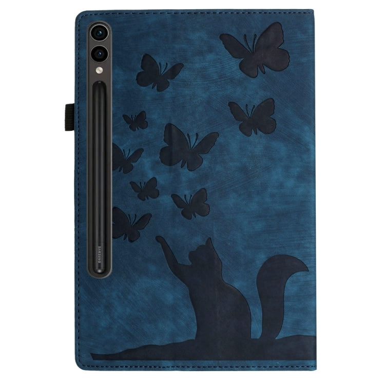 For Samsung Galaxy Tab S9 Ultra / S8 Ultra Butterfly Cat Embossing Leather Tablet Case(Dark Blue) - Galaxy Tab S9 Ultra Cases by PMC Jewellery | Online Shopping South Africa | PMC Jewellery | Buy Now Pay Later Mobicred