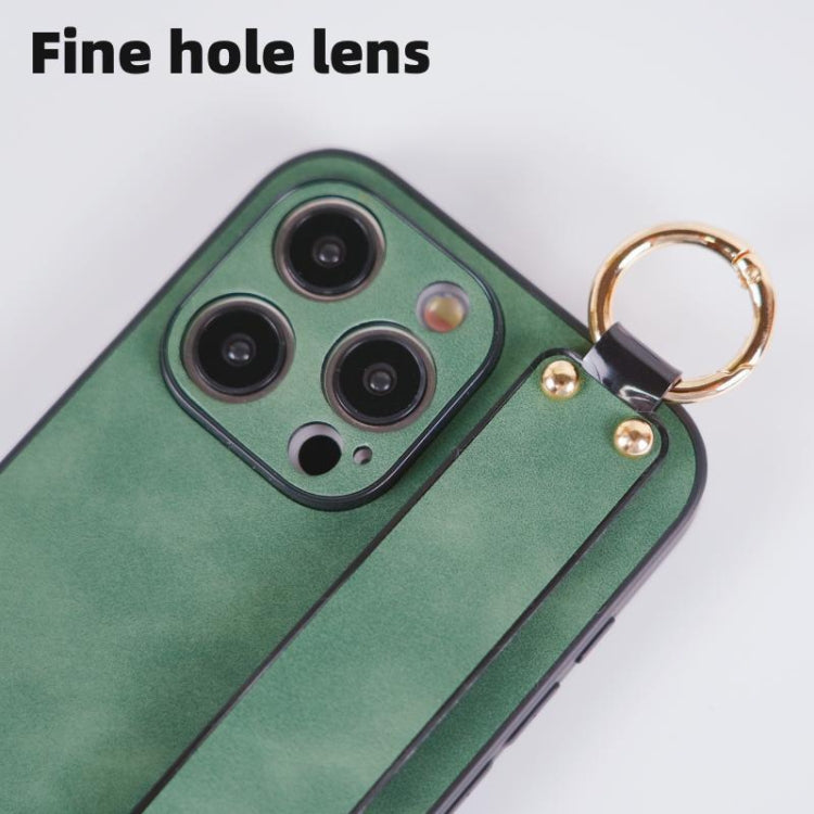 For iPhone 15 Lambskin Wristband Holder Phone Case(Green) - iPhone 15 Cases by PMC TechLife | Online Shopping South Africa | PMC TechLife