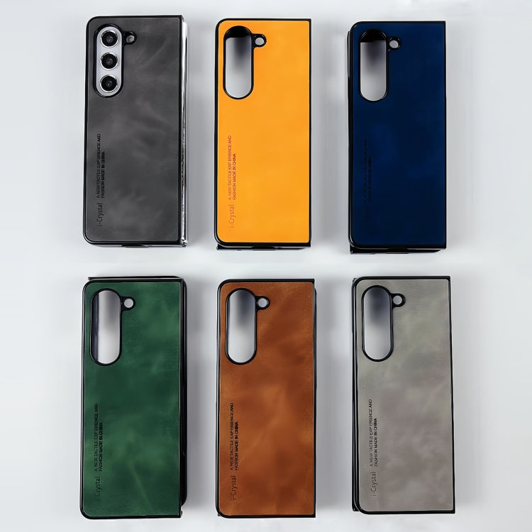 For Samsung Galaxy Z Fold5 i.Crystal Lambskin Folding Phone Case(Dark Grey) - Galaxy Z Fold5 Cases by PMC TechLife | Online Shopping South Africa | PMC TechLife