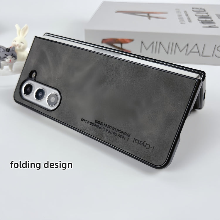 For Samsung Galaxy Z Fold5 i.Crystal Lambskin Folding Phone Case(Dark Grey) - Galaxy Z Fold5 Cases by PMC TechLife | Online Shopping South Africa | PMC TechLife