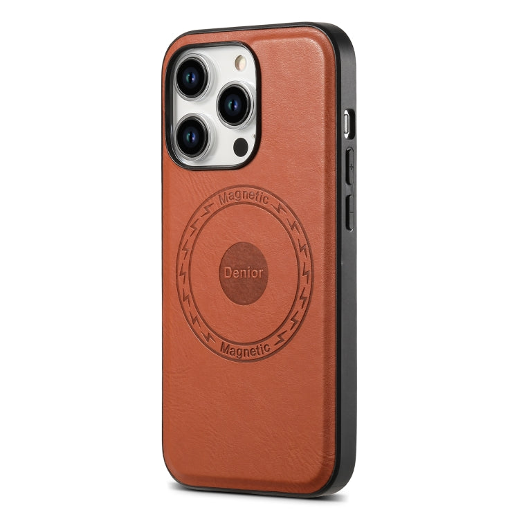 For iPhone 15 Pro Denior Cowhide Texture Leather MagSafe Phone Case(Brown) - iPhone 15 Pro Cases by Denior | Online Shopping South Africa | PMC Jewellery
