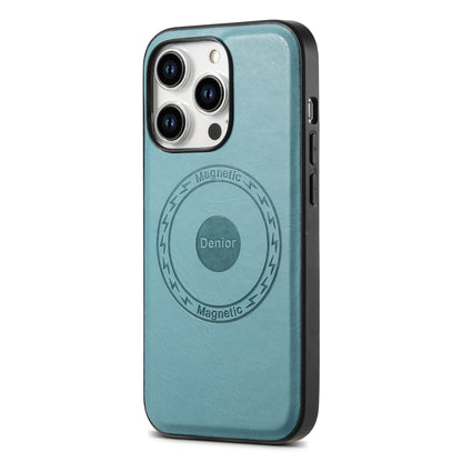For iPhone 15 Denior Cowhide Texture Leather MagSafe Phone Case(Blue) - iPhone 15 Cases by Denior | Online Shopping South Africa | PMC Jewellery