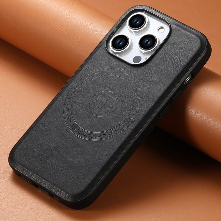 For iPhone 15 Denior Cowhide Texture Leather MagSafe Phone Case(Black) - iPhone 15 Cases by Denior | Online Shopping South Africa | PMC TechLife | Buy Now Pay Later Mobicred
