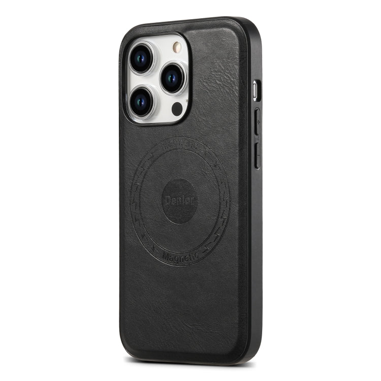 For iPhone 15 Denior Cowhide Texture Leather MagSafe Phone Case(Black) - iPhone 15 Cases by Denior | Online Shopping South Africa | PMC TechLife | Buy Now Pay Later Mobicred