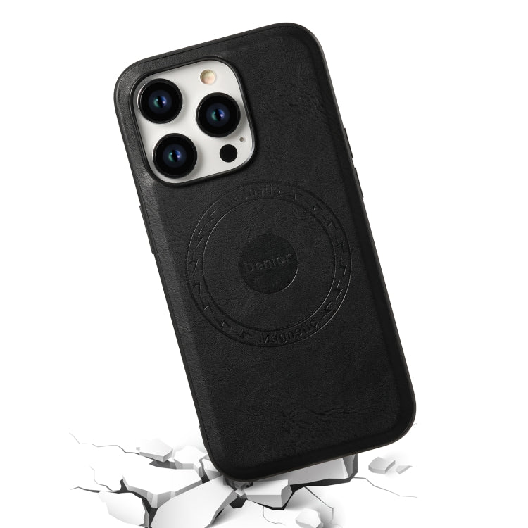 For iPhone 15 Denior Cowhide Texture Leather MagSafe Phone Case(Black) - iPhone 15 Cases by Denior | Online Shopping South Africa | PMC TechLife | Buy Now Pay Later Mobicred