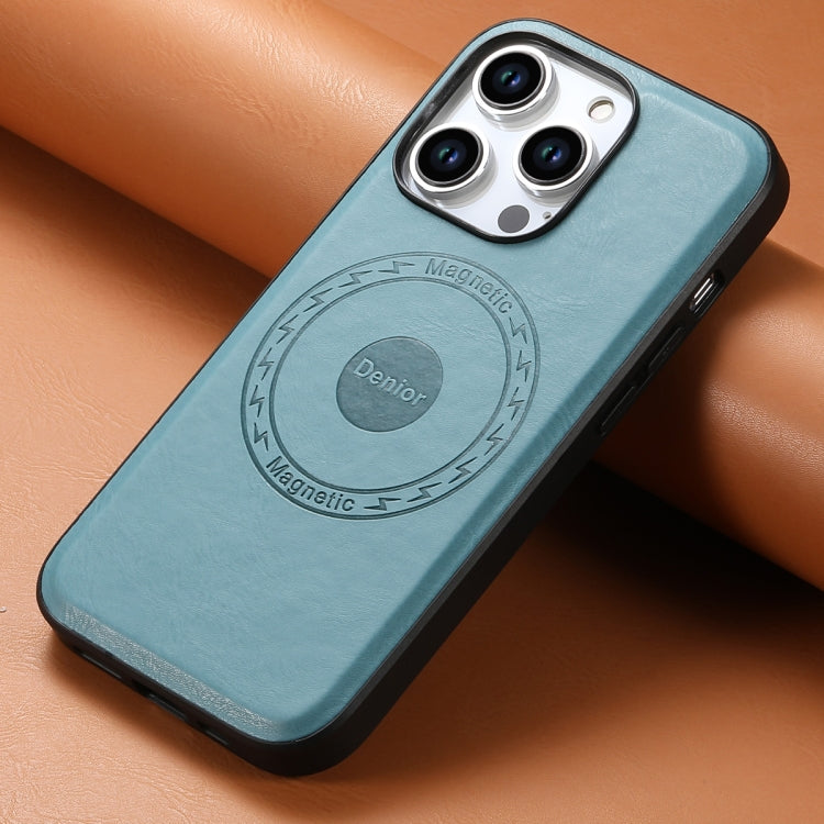 For iPhone 14 Plus Denior Cowhide Texture Leather MagSafe Phone Case(Blue) - iPhone 14 Plus Cases by Denior | Online Shopping South Africa | PMC Jewellery