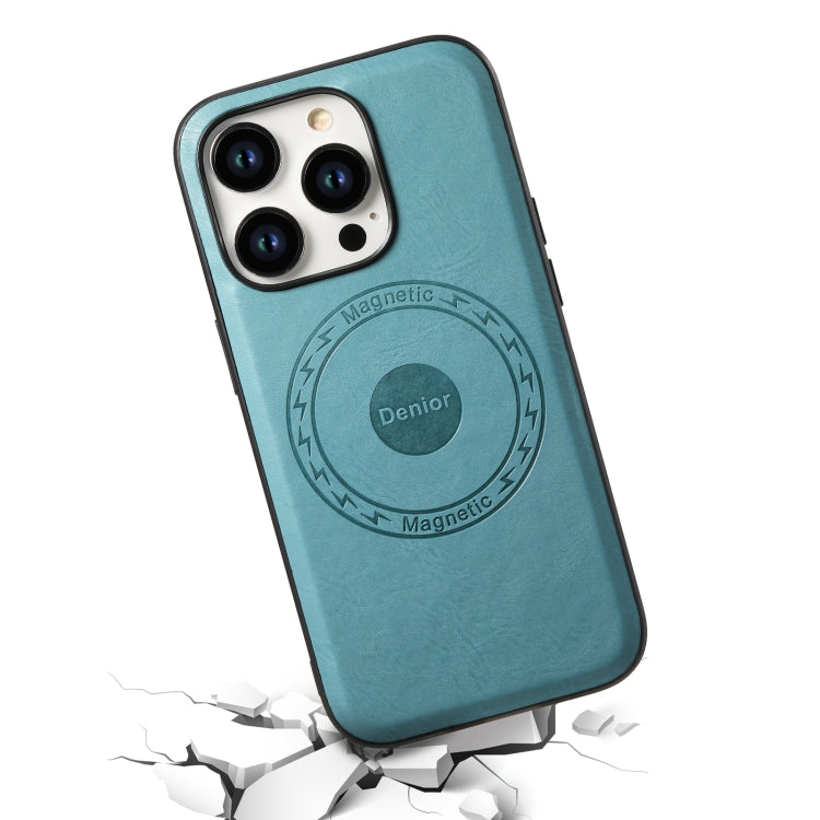 For iPhone 14 Pro Max Denior Cowhide Texture Leather MagSafe Phone Case(Blue) - iPhone 14 Pro Max Cases by Denior | Online Shopping South Africa | PMC TechLife