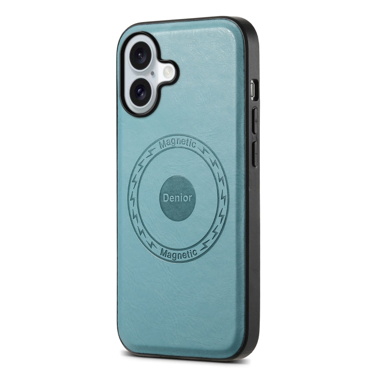 For iPhone 16 Denior Cowhide Texture Leather MagSafe Phone Case(Blue) - iPhone 16 Cases by Denior | Online Shopping South Africa | PMC Jewellery | Buy Now Pay Later Mobicred