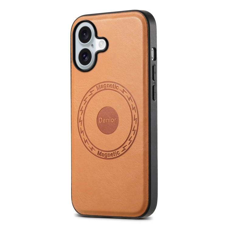 For iPhone 16 Denior Cowhide Texture Leather MagSafe Phone Case(Khaki) - iPhone 16 Cases by Denior | Online Shopping South Africa | PMC Jewellery | Buy Now Pay Later Mobicred