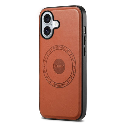 For iPhone 16 Plus Denior Cowhide Texture Leather MagSafe Phone Case(Brown) - iPhone 16 Plus Cases by Denior | Online Shopping South Africa | PMC Jewellery | Buy Now Pay Later Mobicred