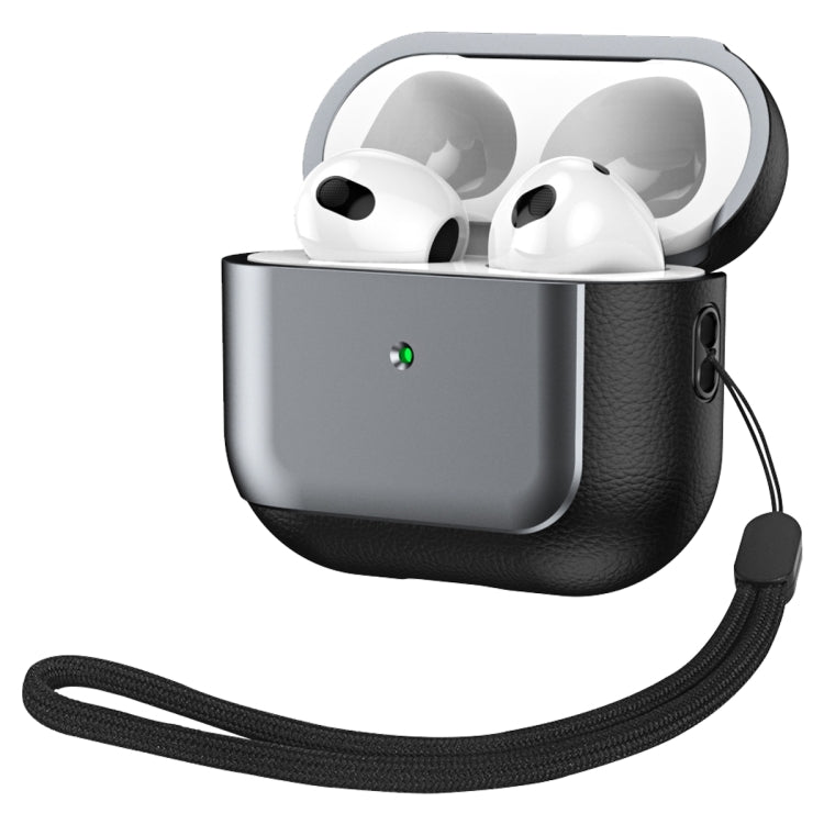 For AirPods 3 Electroplated Leather Texture Wireless Earphones Protective Case(Grey) - free shipping - PMC Jewellery - Order now!