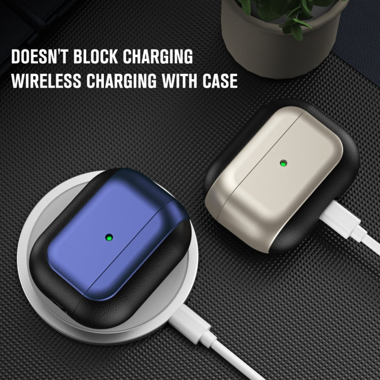 For AirPods Pro 2 Electroplated Leather Texture Wireless Earphones Protective Case(Titanium Grey) - For AirPods Pro 2 by PMC Jewellery | Online Shopping South Africa | PMC Jewellery | Buy Now Pay Later Mobicred
