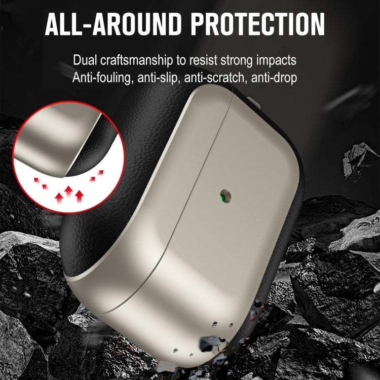 For AirPods Pro 2 Electroplated Leather Texture Wireless Earphones Protective Case(Black) - For AirPods Pro 2 by PMC Jewellery | Online Shopping South Africa | PMC Jewellery | Buy Now Pay Later Mobicred