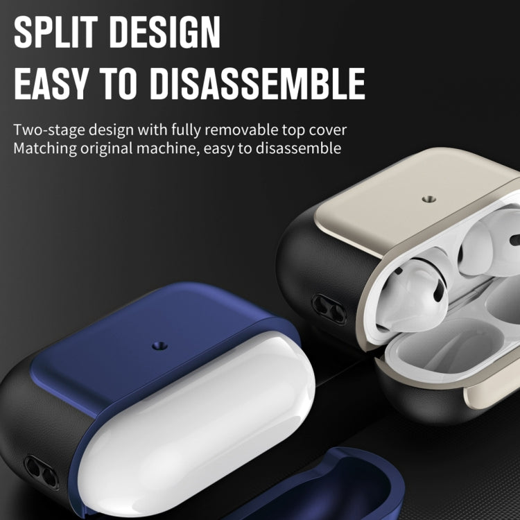 For AirPods Pro Electroplated Leather Texture Wireless Earphones Protective Case(Navy Blue) - For AirPods Pro by PMC TechLife | Online Shopping South Africa | PMC TechLife