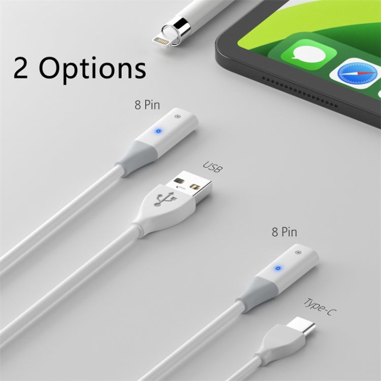 For Apple Pencil 1 USB-C / Type-C to 8 Pin Stylus Charging Cable with Indicator Light, Length:0.5m(White) - Pencil Accessories by PMC Jewellery | Online Shopping South Africa | PMC Jewellery | Buy Now Pay Later Mobicred