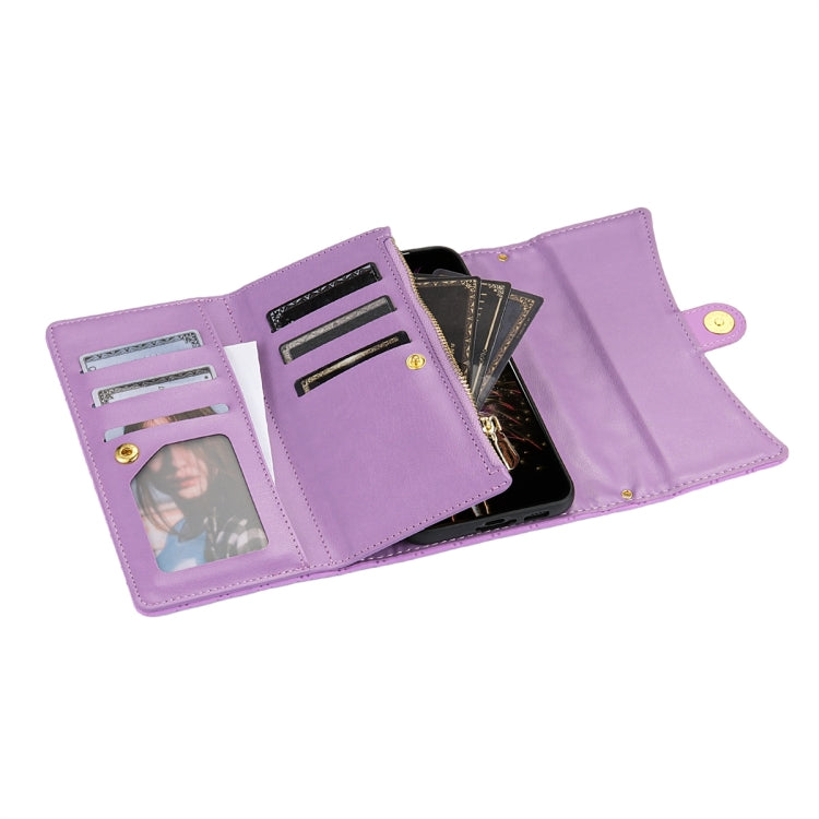 For Google Pixel 8 Pro Zipper Multi-Card Wallet Rhombic Leather Phone Case(Purple) - Google Cases by PMC TechLife | Online Shopping South Africa | PMC TechLife | Buy Now Pay Later Mobicred