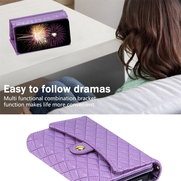 For Google Pixel 8 Pro Zipper Multi-Card Wallet Rhombic Leather Phone Case(Purple) - Google Cases by PMC TechLife | Online Shopping South Africa | PMC TechLife | Buy Now Pay Later Mobicred