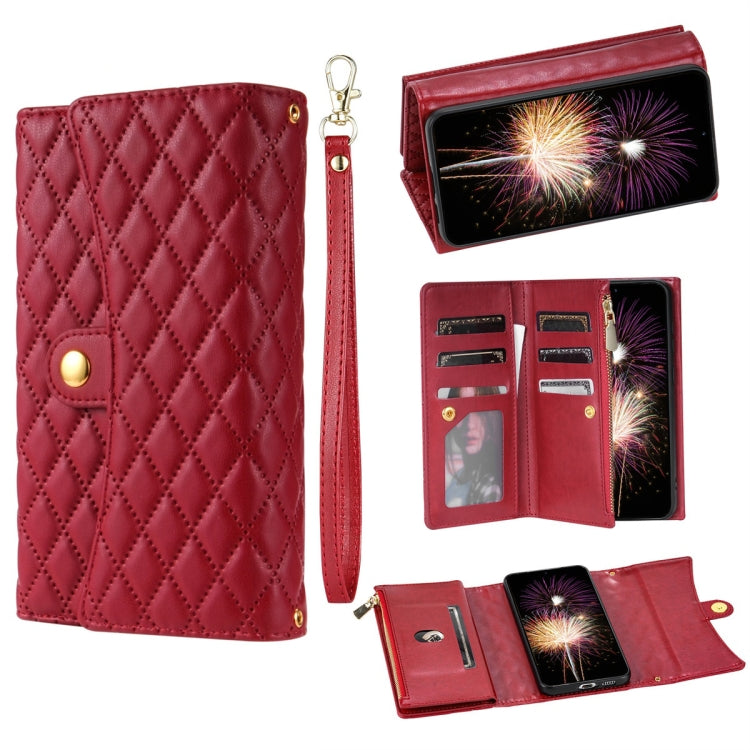 For Google Pixel 8 Zipper Multi-Card Wallet Rhombic Leather Phone Case(Red) - Google Cases by PMC TechLife | Online Shopping South Africa | PMC TechLife | Buy Now Pay Later Mobicred