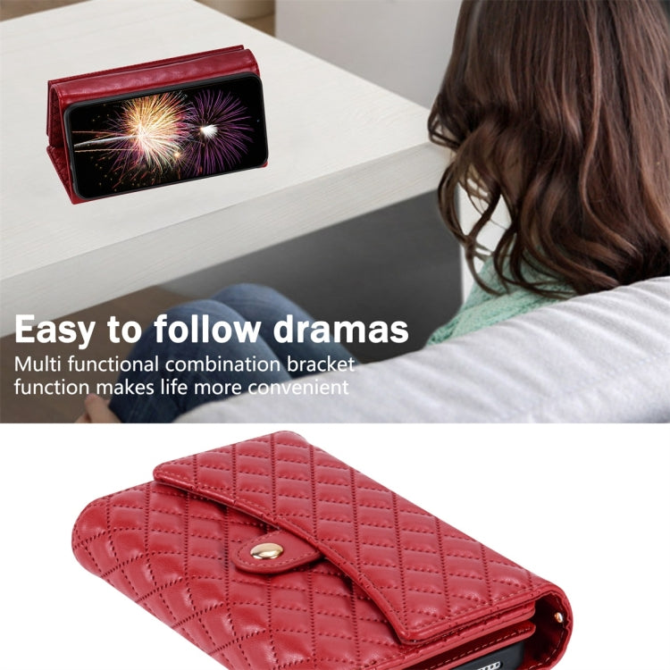 For Google Pixel 8 Zipper Multi-Card Wallet Rhombic Leather Phone Case(Red) - Google Cases by PMC TechLife | Online Shopping South Africa | PMC TechLife | Buy Now Pay Later Mobicred