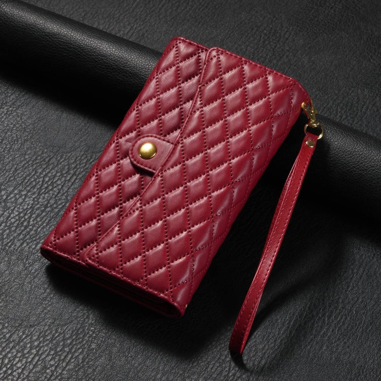 For Google Pixel 7 Zipper Multi-Card Wallet Rhombic Leather Phone Case(Red) - free shipping - PMC TechLife - Order now!