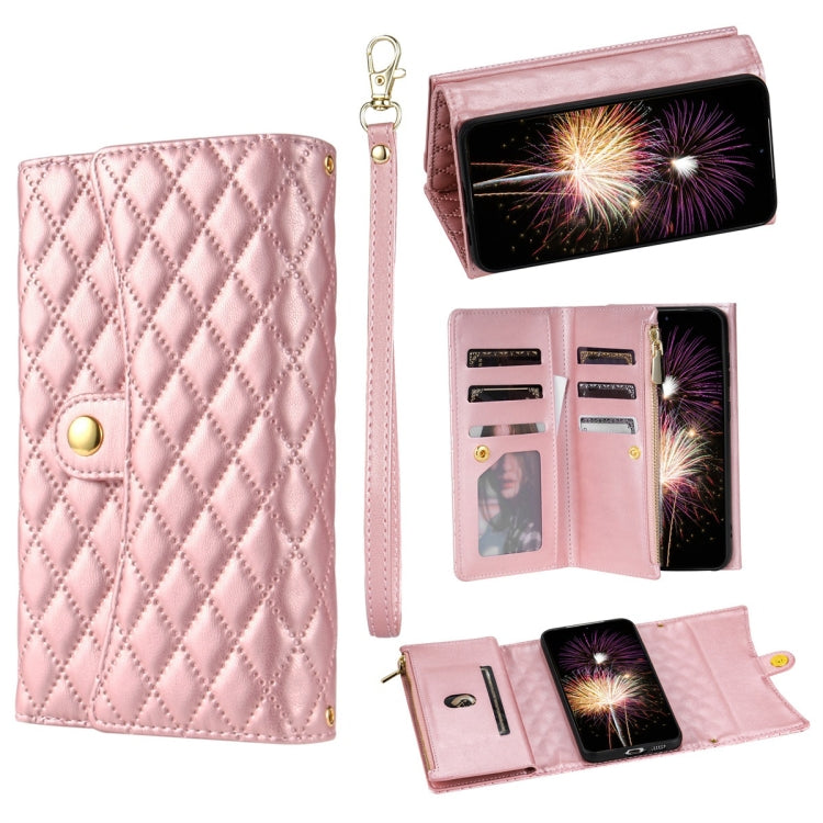 For Google Pixel 7 Zipper Multi-Card Wallet Rhombic Leather Phone Case(Rose Gold) - Google Cases by PMC TechLife | Online Shopping South Africa | PMC TechLife | Buy Now Pay Later Mobicred