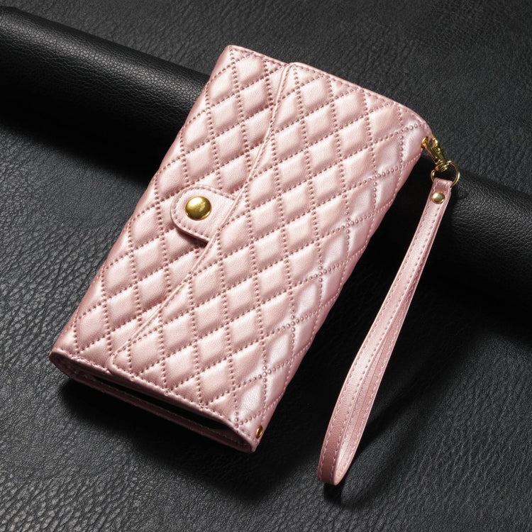 For Google Pixel 7 Zipper Multi-Card Wallet Rhombic Leather Phone Case(Rose Gold) - Google Cases by PMC TechLife | Online Shopping South Africa | PMC TechLife | Buy Now Pay Later Mobicred