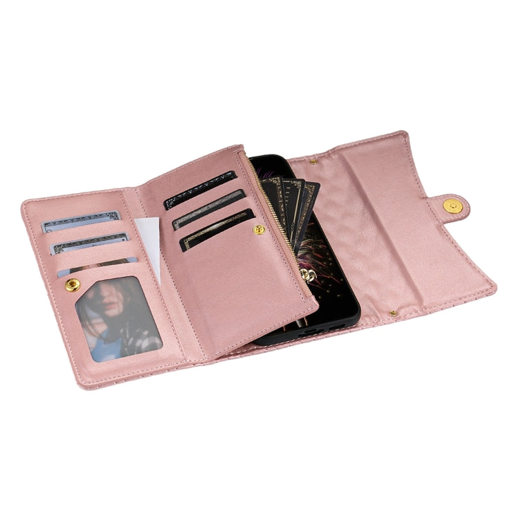 For Google Pixel 7 Zipper Multi-Card Wallet Rhombic Leather Phone Case(Rose Gold) - Google Cases by PMC TechLife | Online Shopping South Africa | PMC TechLife | Buy Now Pay Later Mobicred